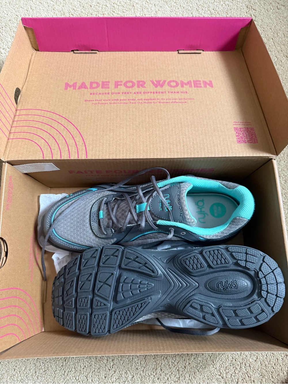 Ryka Women's Gray and Teal Athletic Walking Sneakers - Picture 3 of 5